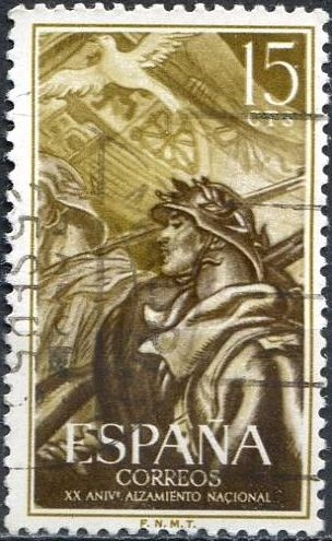 z vendido España 1956 1187 Sello º XX Aniversario del Alzamiento Nacional Soldado Laureado 15c Timbre Espagne Spain Spagna